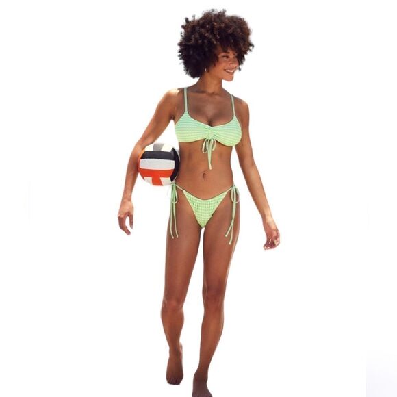 Lulus NWT‎ Check Yourself Out Light Green Gingham Bikini Set Top M Bottom S - Picture 5 of 10